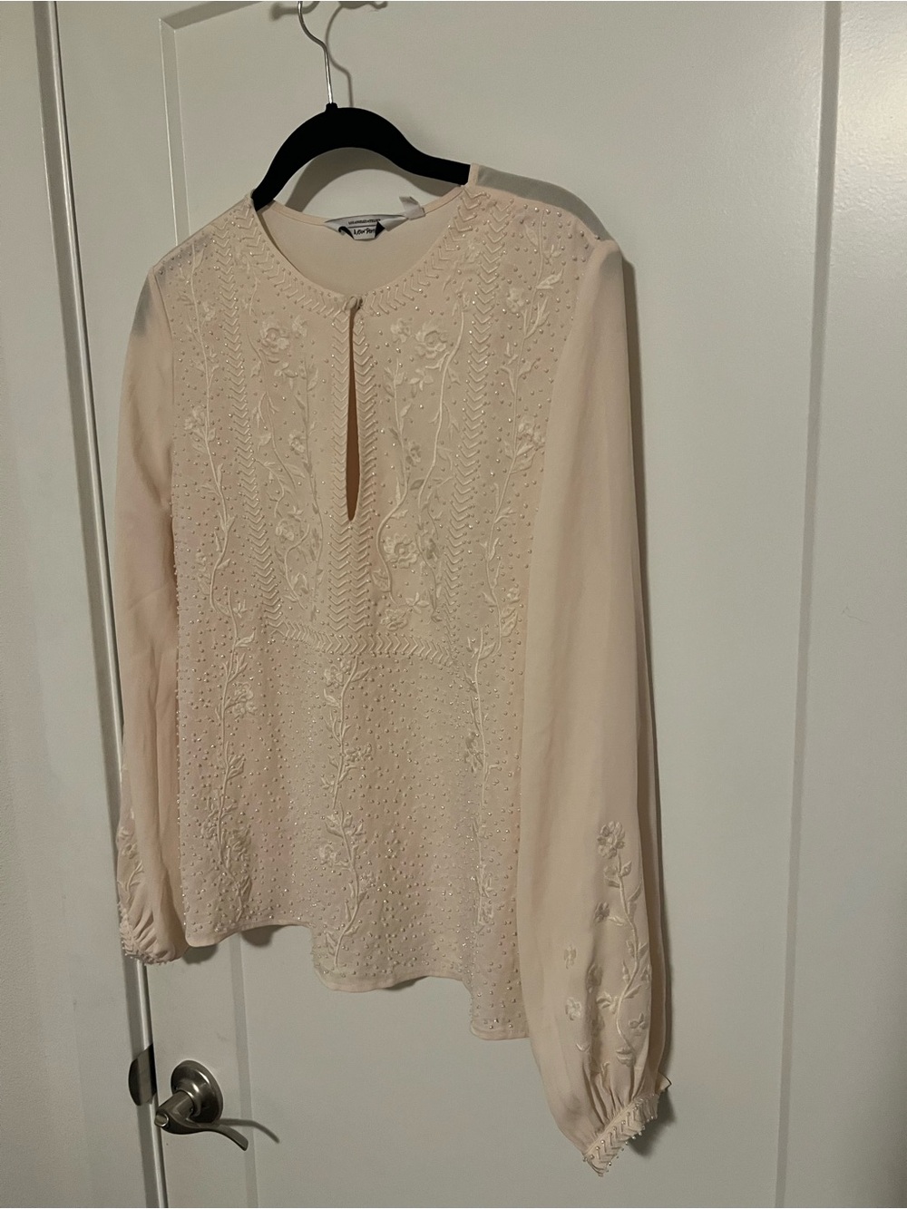 & Other Stories Cream Embroidered Keyhole Blouse